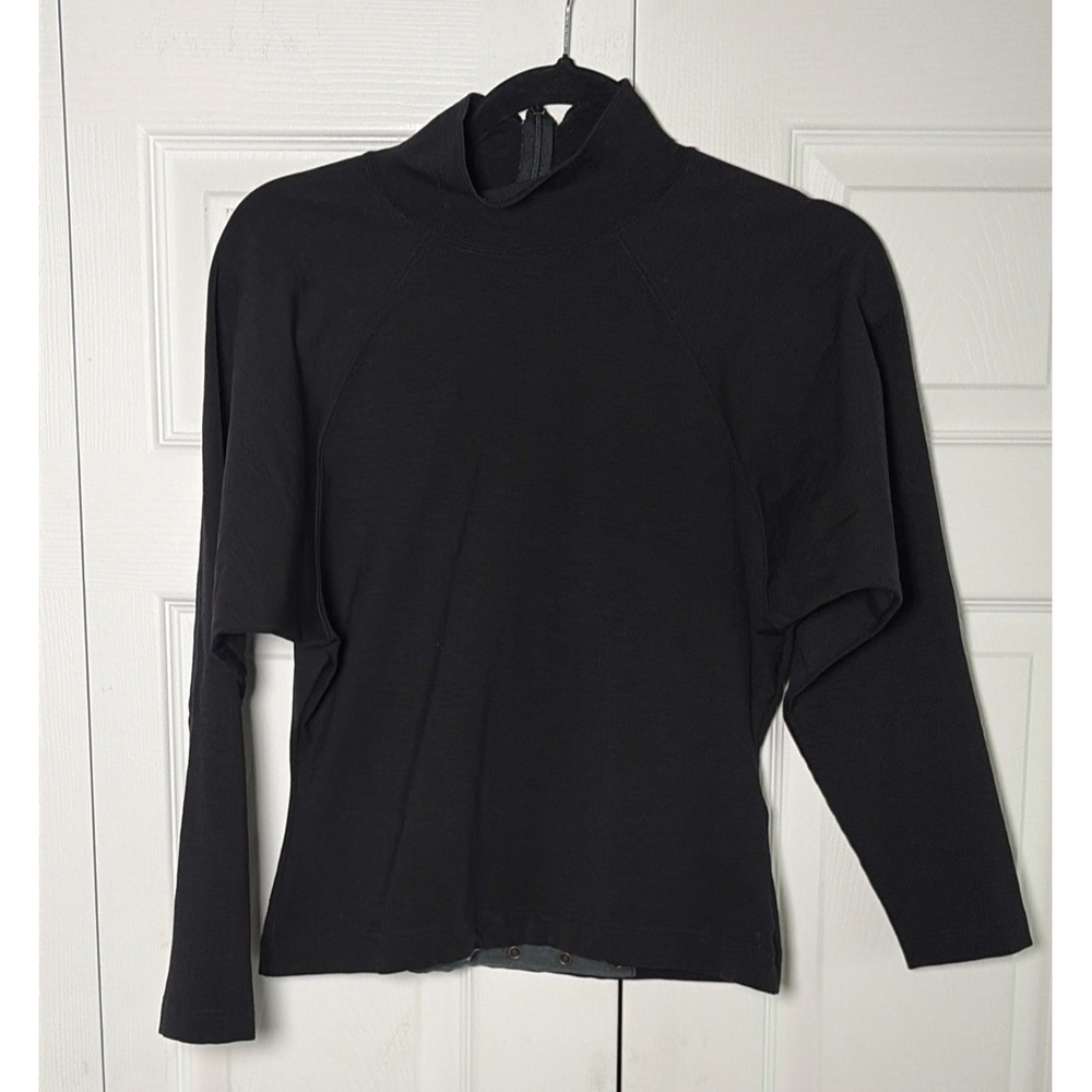 Emanuel Ungaro Mock Neck Top Womens Med Black Long Sleeve Vintage Designer Y2K